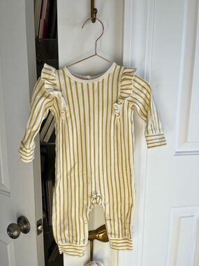 Pehr Striped Yellow & White Ruffle Baby One-Piece